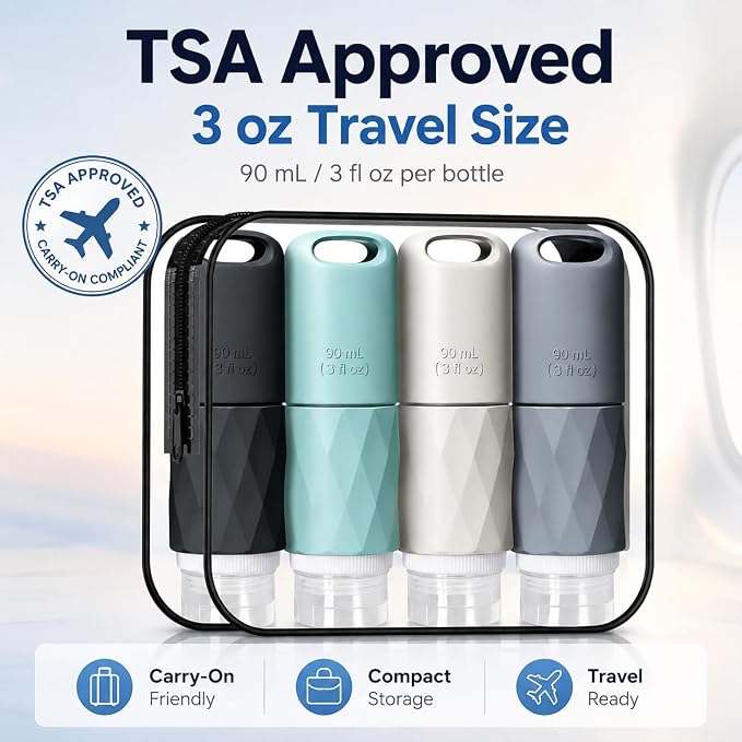 Travel Containers for Toiletries Set, Silicone Travel Bottles & Cream Jars, TSA Approved Leak-Proof Refillable Travel Size Kit with Clear Bag, 8Pcs - Image 2