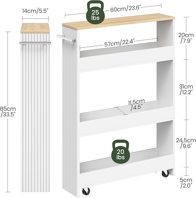 Slim Storage Cart with Wheels, 5.5" Narrow 4-Tier Rolling Cart, Multi-Purpose Utility Cart for Kitchen, Bathroom, Laundry Room, Living Room, White and Natural MTC02WN - Image 5