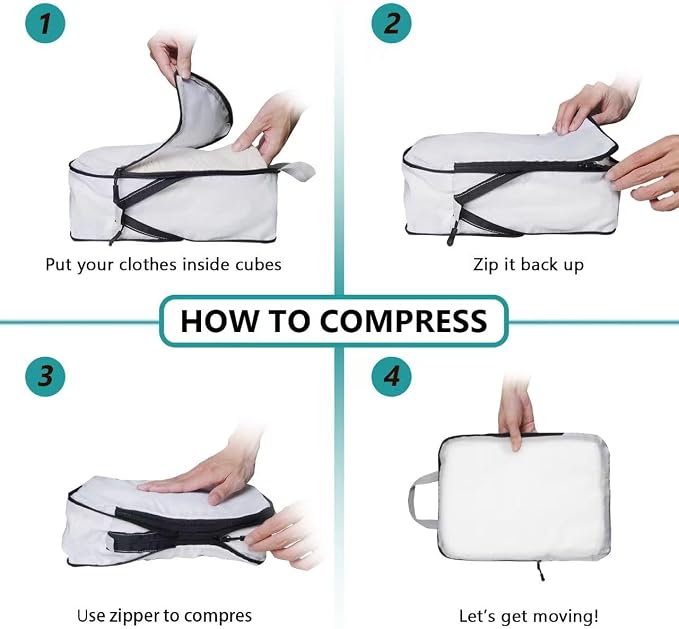XBLGX Compression Packing Cubes, 5-Piece Set Travel Organizer Boxes, Compressible Luggage Cubes With Zipper for Women/Men - Essential Travel Accessories - Image 5