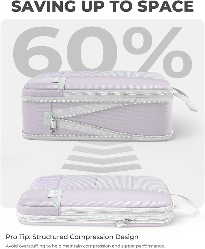 Percover Compression Packing Cubes for Travel, 8-Piece Structured Compression Organizer Set with Laundry Bag & Shoe Bag for Carry-On & Checked Luggage, Purple - Image 3