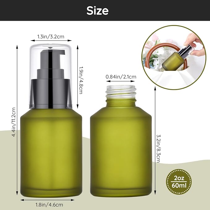 Segbeauty 2oz Frosted Glass Travel Lotion Container Refillable, 3pcs Small Travel Containers for Creams, 60ml Mini Empty Lotion Bottles with Pump Dispenser, Cosmetic Containers Sample Cream Bottle - Image 3