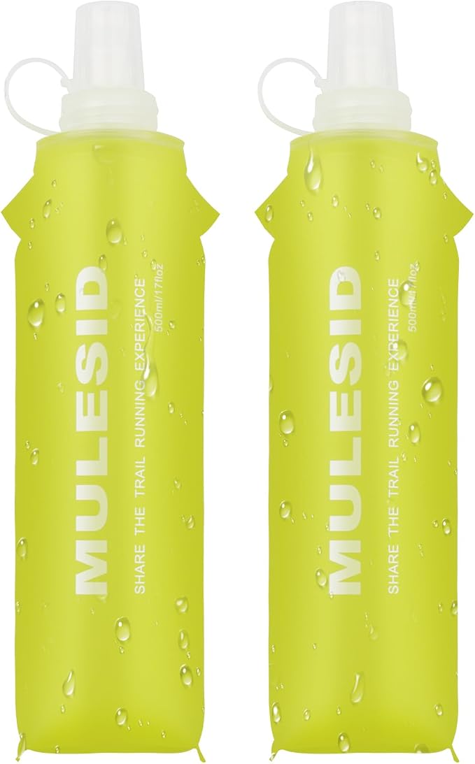Soft Flask Running Bottles Collapsible Water Bottle Foldable for Traveling Running Vest Collapse Hydration TPU 500ml for Runner (500ml-Pack of 2) by MULESID