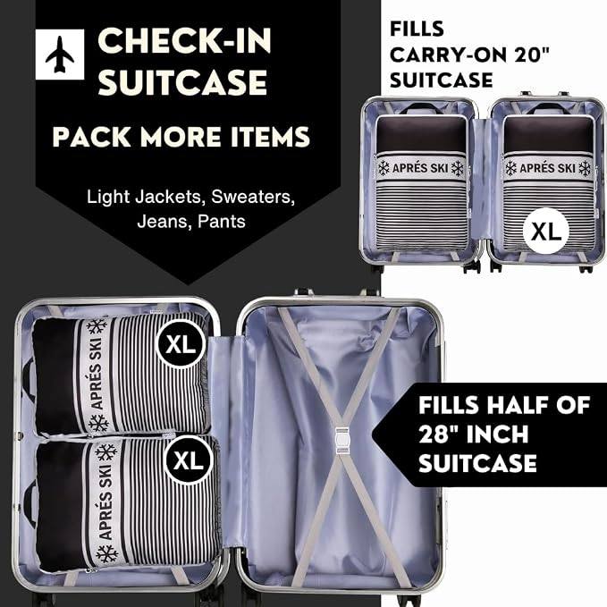 Extra Large Compression Packing Cubes for Checked Luggage, Lightweight Suitcase Organizers & Space Saver Bags - Travel Cubes for Packing - Travel Essentials - 2 Piece Set, X-Large - Black Apres Ski - Image 3