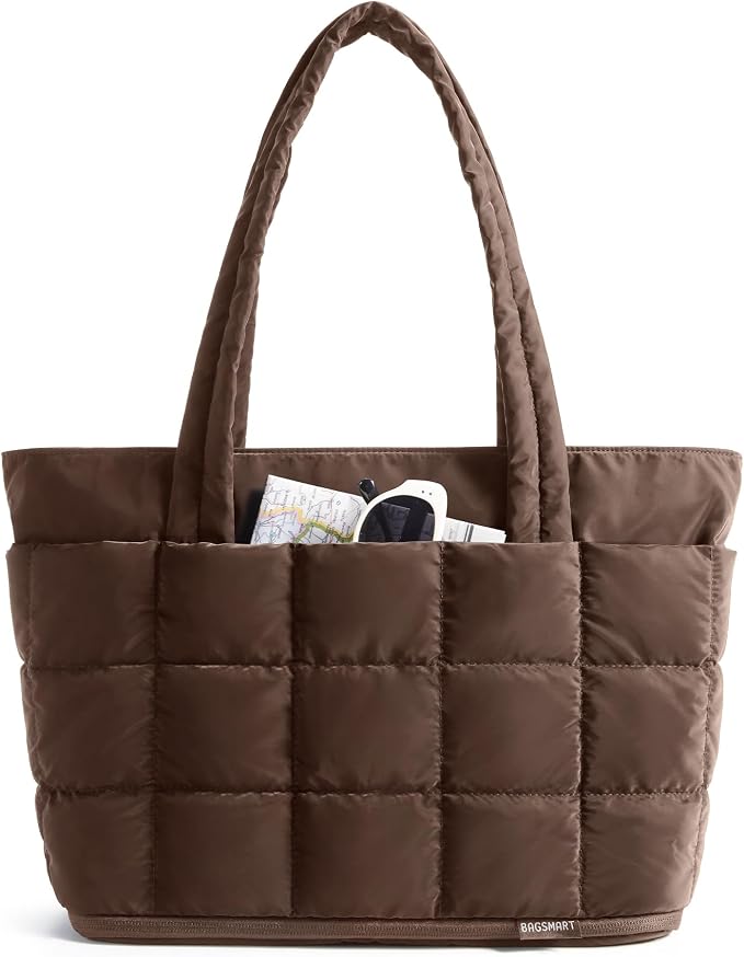 BAGSMART Expandable Tote Bag for Women, Puffer Work Tote Travel Bag | Quilted Carry On Bag for Travel Work Gym College, Waterproof Travel essentials by BAGSMART
