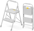 KINGRACK 2 Step Ladder, Folding Step Stool with Safety Lock & Sturdy Anti-Slip Pedals, Pass 800lbs Load Testing, Lightwegiht, Portable Steel Ladder with Handrails for Home, Kitchen, Garage, Office by KINGRACK