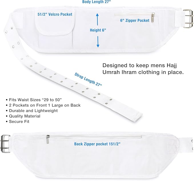 Generic Ihram Belt for Hajj and Umrah - Adjustable Size with Front Pockets and Zippered Compartments - Image 3