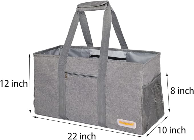 Extra Large Utility Tote Bag - Reusable Grocery Bags Foldable Heavy Duty | Large Shopping Tote 4 Pockets & Reinforced Handles, Water-Resistant Collapsible Tote for Beach, Picnic, Car Storage - Image 4