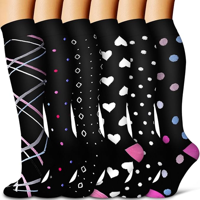 Compression Socks for Women & Men Circulation(6 pairs)-Graduated Supports Socks for Running, Athletic Sports by LaiteHebe