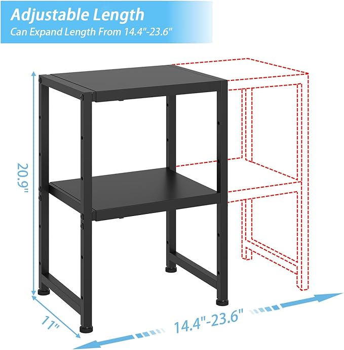 2-Tier Expandable Metal Storage Shelves,150LBS Heavy Duty Shelving Units and Storage For Small Appliance,Adjustable Pots and Pans Organizer Rack Shelf For Kitchen Under Cabinet Pantry Warehouse Garage - Image 2