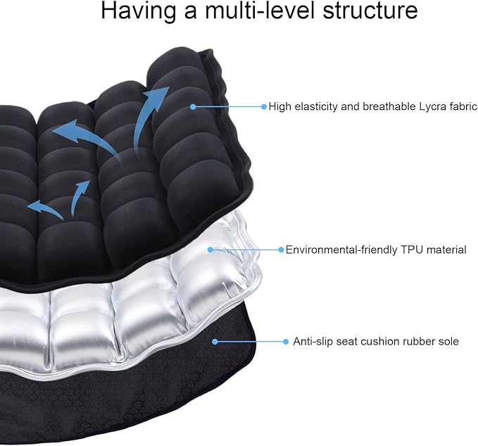 Portable Travel Airplane Seat Cushion, 3D Air Cell Tech with Built-in Pump, Adjustable Firmness Back & Tailbone Support, Ideal for Long Flights, Office, Car, Wheelchair,Great for Soccer Watching - Image 6