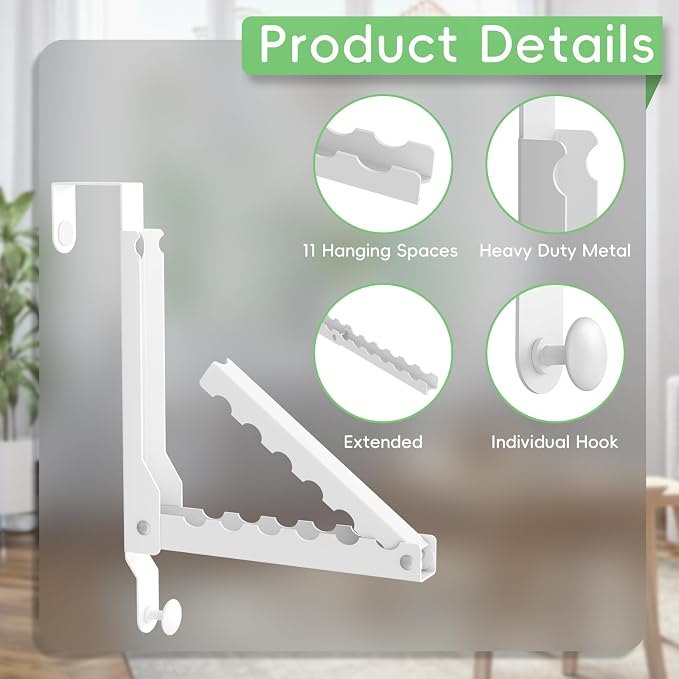Foldable Over the Door Hooks, Over the Door Hanger for Space Saving | Heavy-duty and Portable, Suit Door Up to 1 3/4" Thick with 10 Slots for Hanging Clothes, Perfect for Small Dorm and Bedroom - Image 4