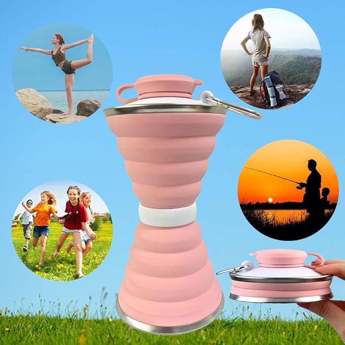 Collapsible Water Bottle, Camping Cup With Carabiner, Reuseable Silicone Foldable Leak Proof Portable Sports Travel Water Bottles For Outdoor, Travel Gym Hiking, BPA Free, Cycling Cups with Carabiner - Image 5