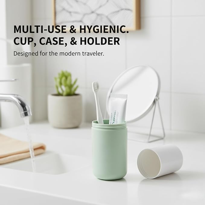 Portable Travel Toothbrush Case - Multi-Functional Toothbrush Holder with Cover, Slim Travel Case for Toothpaste and Shaving Supplies - Mint Green - Image 6