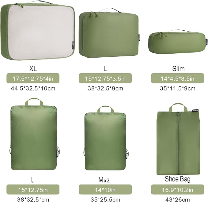 Bagail Ultralight Compression Cubes 7 Set - 3 Packing Cubes, 3 Organizers, and 1 Shoe Bag - Image 2