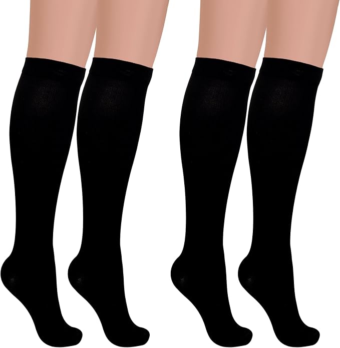 Pistha 2 Pairs Compression Socks for Women Men Sports and Travel(Black) | Knee High Compression Stockings Socks for Cycling Hiking Running Athletic by Pistha