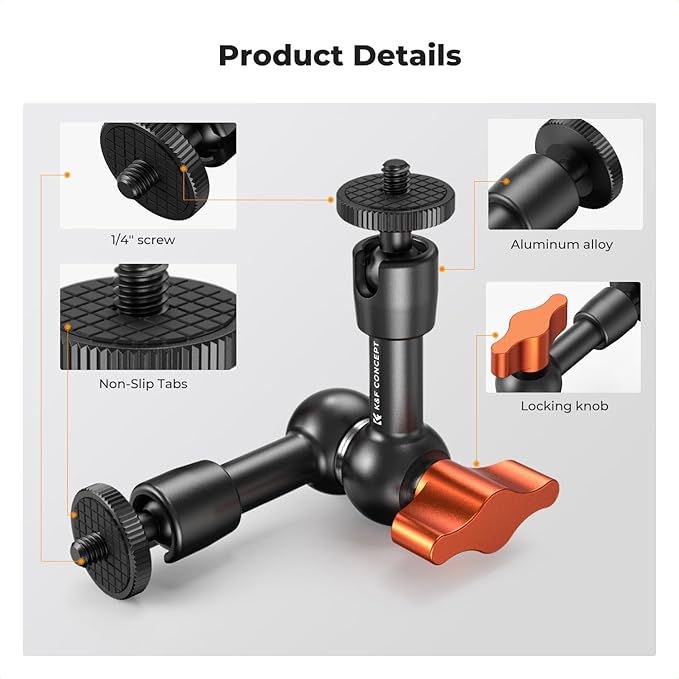 K&F CONCEPT 6" Magic Arm 1/4" Screw Articulating Mini Arm | 360° Ballhead Mount for Monitor, LED Light, Webcam, MS31 - Image 4