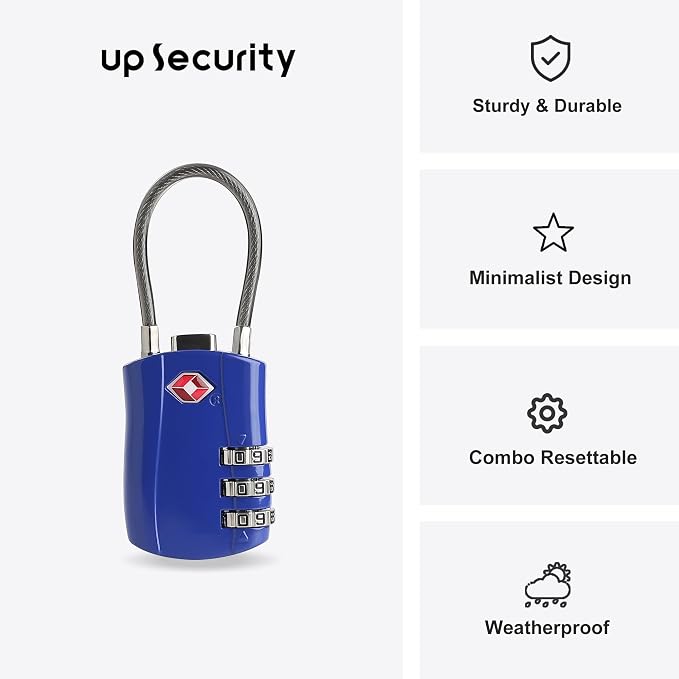 TSA Locks for Luggage, Small Padlock Combination with Cable, Luggage Locks TSA Approved, Combo Padlock with Code, for Travel Suitcase, Gym Locker, Gun Case, Backpack Zipper (Black+Blue) - Image 2