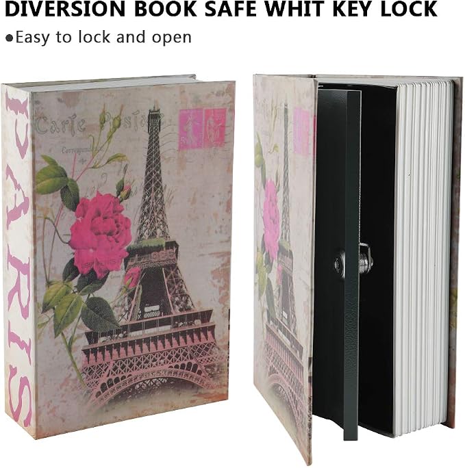 KYODOLED Diversion Book Safe with Key Lock, Secret Safe Metal Lock Box,Money Storage Collection Box,9.5" x 6.1" x 2.2" Paris Large - Image 4