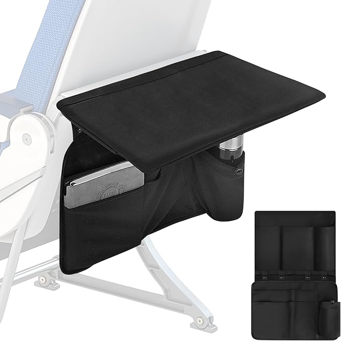 Airplane Tray Table Cover with Under Desk Attachment Set, Travel Tools for Seat Back Organize & Belongings Storage, Foldable Flight Organizer with Water Bottle Holder (Black) by TOCCOOL