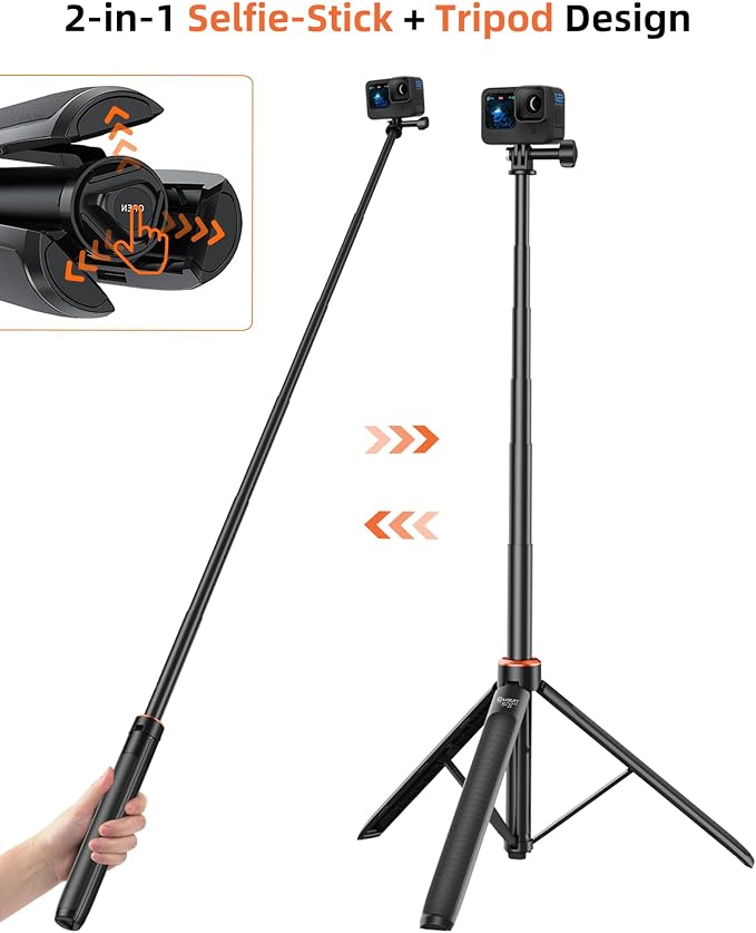 53" Action Camera Selfie-Stick Tripod for DJI Osmo Pocket 4P/4/3/2, GoPro Hero 13/12/11/10/9/Max2, DJI Action 6/5 Pro/4, Travel Vlogging Stand/Extension Pole/Handle Grip/Accessory for Video Recording - Image 3