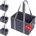BAG-THAT! 4pk Reusable Grocery Bags Shopping Bags Tote Box Large Heavy Duty Groceries Bag Handles Foldable Reinforced Bottom (Navy Blue/Gray) by BAGTHAT