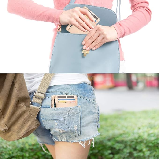 GH GOLD HORSE Slim RFID Blocking Card Holder Minimalist Leather Front Pocket Wallet for Women | Slim - Image 7