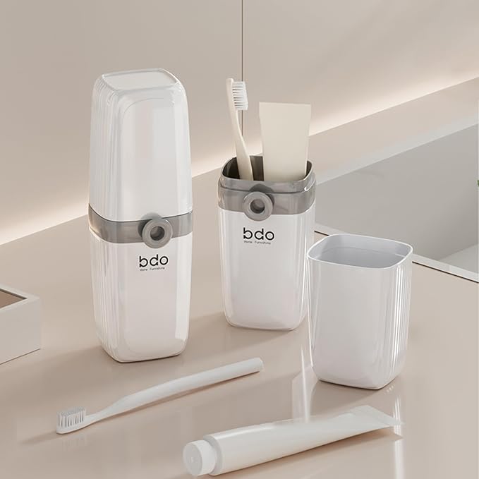 Toothbrush Travel Case Portable Clear Grey Toothbrush Holders with Cover, Leakproof Toothbrush & Toothpaste Holder for Traveling School Camping Business Trip Bathroom - Image 2
