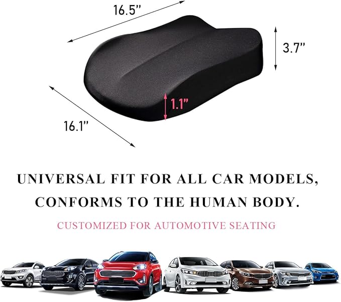 Car Seat Cushion, Comfort Memory Foam Car Cushion, Non-Slip Auto Booster Seat Cushion for Improve Driving Vision, Suitable for Vehicles Trucks SUVs Car Accessories (Black) - Image 2