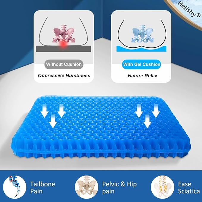 Egg Gel Seat Cushion, Breathable Gel Cushion Chair Pads with Non-Slip Cover for Home Office Car Wheelchair, Honeycomb Design Egg Seat Cushion As Seen On TV - Image 2