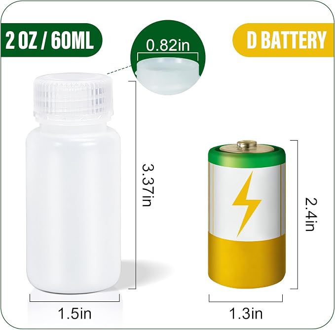 DEMORA 2 oz Small Plastic Bottles with Caps, Airtight Refillable Wide Mouth Travel Bottles for Toiletries, HDPE Food Grade Plastic Containers for Liquids Pill Sample Lab Reagent (Translucent, 4 Pcs) - Image 8