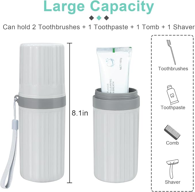 Mulbozy Travel Toothbrush Holder, Large Travel Toothbrush Cup Case, Portable Travel Toothbrush Toothpaste Makeup Storage for Business Trip Camping School - Gray - Image 2