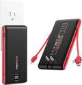 VEEKTOMX Portable Charger with Built-in Cables and AC Wall Plug, 10000mAh | Pocket-Size Travel Power Bank with USB-C and Micro-USB Cables for up to 4 Devices Including iPhone, iPad, Samsung, Black Red by VEEKTOMX