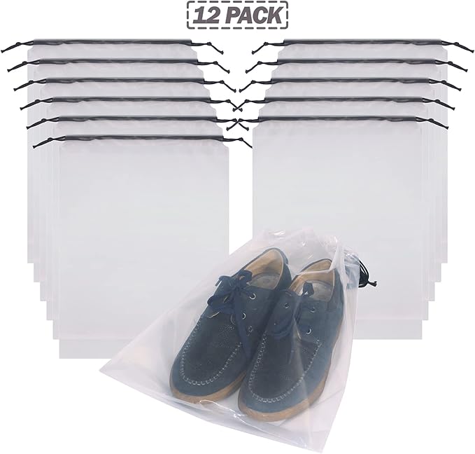 Set of 12 Transparent Shoe Bags for Travel Large Clear Shoes Storage Organizers Pouch with Rope for Men and Women - Image 7