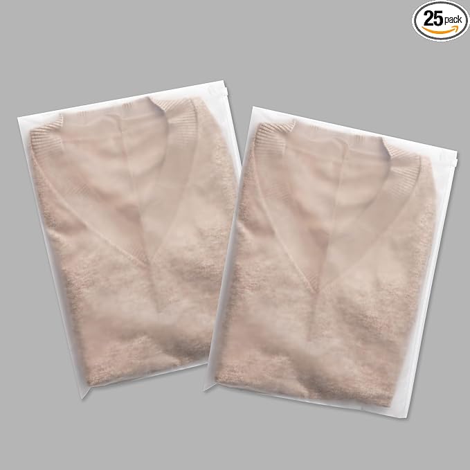 16x14 Inch Plastic Bags for Clothes 25Pcs Frosted Zipper No Vent Holes | Plastic Frosted Clear Bags for Travel Storage Small Businesses for Apparel Blankets Backpack and Winter Clothes 3 Mil by Motomy