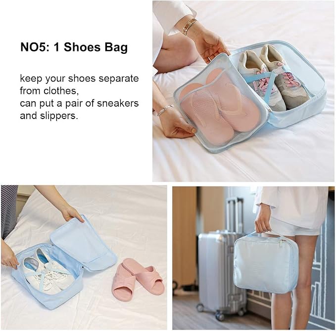 Packing Cubes for Travel, 8 Pcs Set | Luggage Organizers with Shoe Bag and Toiletry Bag, Classification and Storage, Save Storage Space and Luggage Packing Time - Image 4