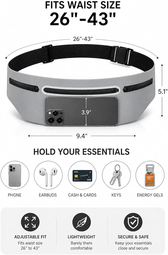 Slim No-Bounce Running Belt - Waterproof Exercise Waist Pack for Marathons, Hiking & Dog Walking - Hidden Travel Money Belt for Phones - Image 2