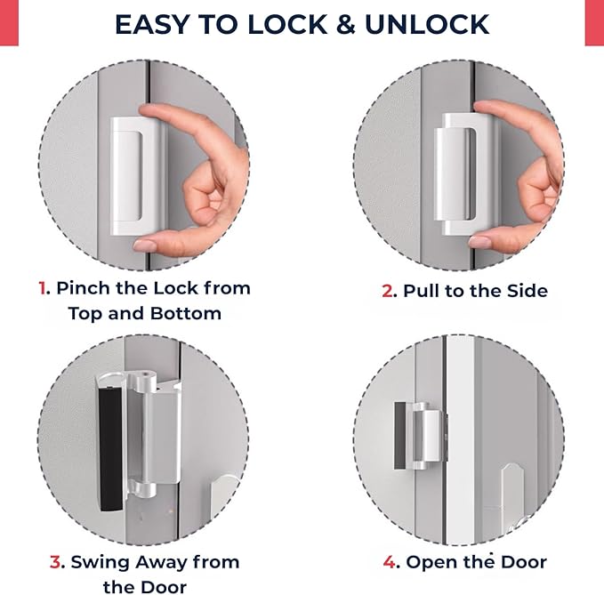 Door Reinforcement Lock - Home Security Child Proof Door Lock Withstands 800 lbs, for Inward Swinging Doors, Door Locks for Kids Safety, Door Lock Latch Prevents Unauthorized Entry, 3 Pack - Image 5