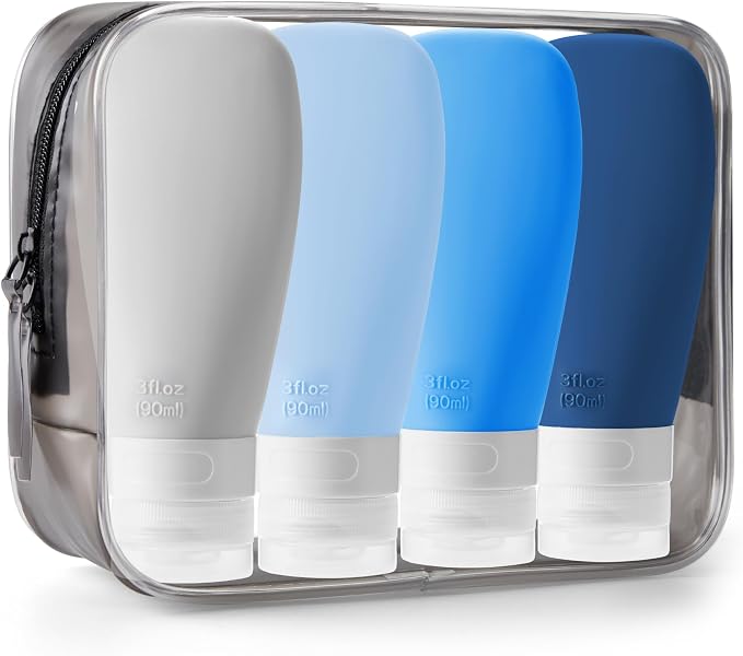 INSFIT Travel Bottles for Toiletries, TSA Approved 3oz Travel Size Containers, BPA Free Leak Proof Squeezable Silicone Tubes for Shampoo Conditioner Lotion Body Wash with Labels by INSFITPortableTravelBottles