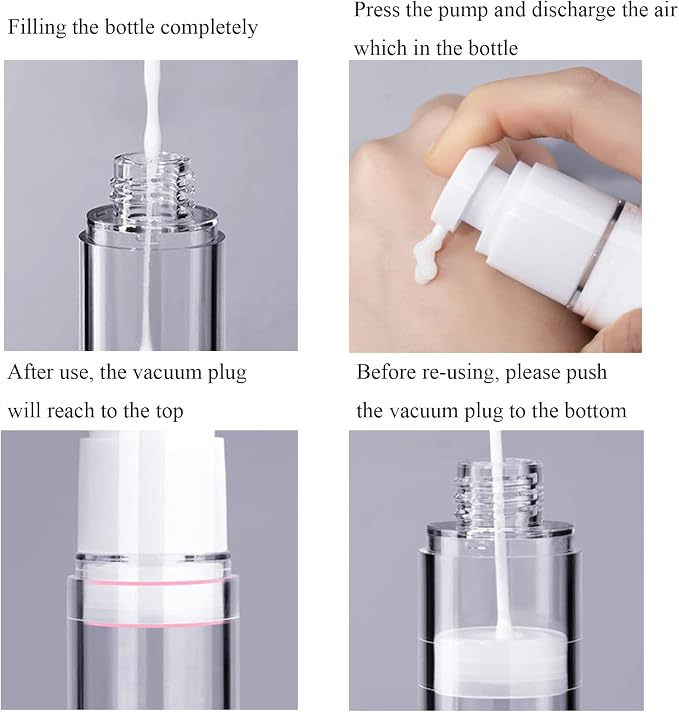 Qeuly 3 Pcs Airless Pump Bottles, 0.5 oz Travel Size Pump Bottles(SN-15) | Refillable, BPA-Free, Leek Proof Lotion Dispensers for Foundation, Moisturizer, Creams, Cosmetic - Image 5