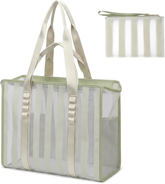 MOMINSIDE Beach Bags for Women Mesh Beach Bag - Large Grocery & Beach Tote Bag with Zipper, 2 Insulated Pocket, Hat & Towel Clips, Foldable Swim Bag Pool bag for Toys, Towels & Vacation Essentials by MOMINSIDE