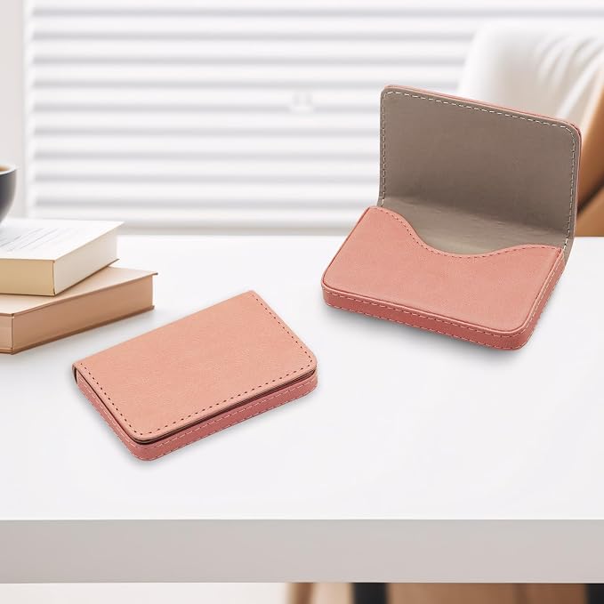 RFID Blocking Wallet - Minimalist Leather Business Credit Card Holder (Orange Pink) - Image 5