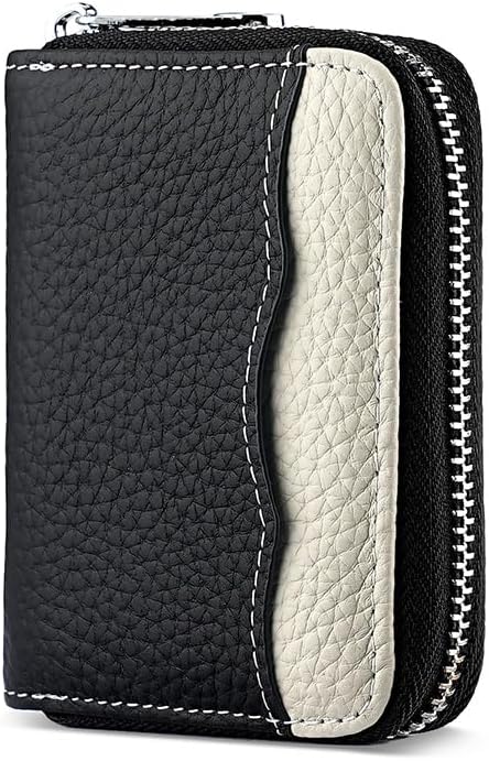 Linno RFID 20 Slots Credit Card Holder Genuine Leather Small Wallet for Women or Men with Zipper by Linno