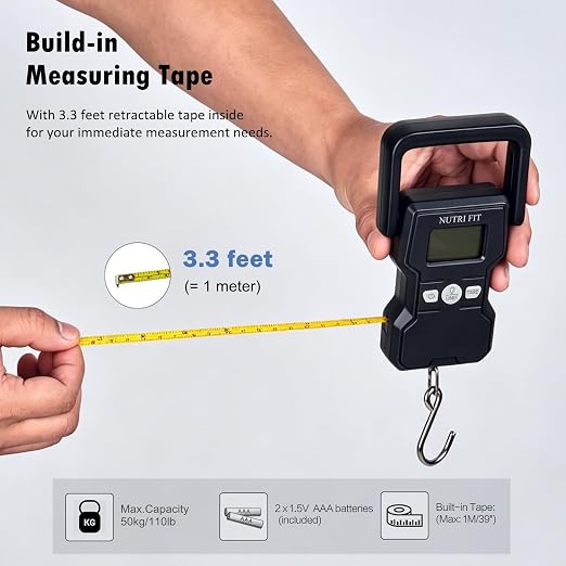 Luggage Weight Scale 110lb Hanging Luggage Scale for Suitcase | 0.1lb Precision, Max 110lb, 3.3ft Tape Measure, Backlit Screen, Lock Data, Large Hook, Ergonomic Grip, Portable Fishing Scale - Image 2