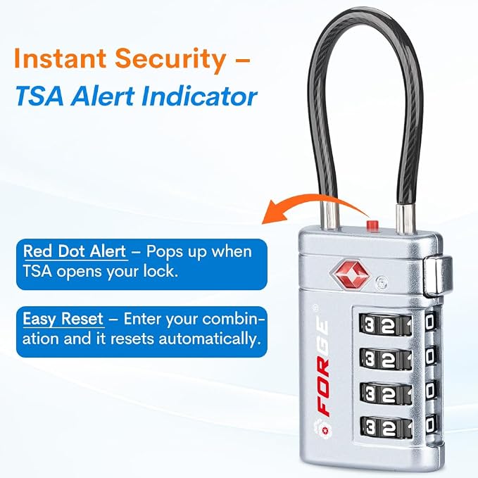Forge TSA Approved Luggage Locks 4 Digit Combination TSA Travel Locks with TSA008, Open Alert Indicator, Zinc Alloy Body for Luggage, Suitcase, Backpack, and More. Silver 2 Locks. - Image 2