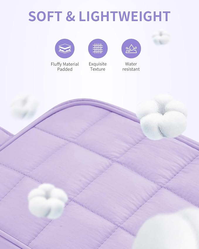 Narwey Quilted Makeup Bag Puffy Make up Bag Cosmetic Bag Organizer, Puffer Travel Toiletry Bag for Traveling Women Girl, Travel Bag for Toiletries, Skincare Medicine Bags (Purple) - Image 2