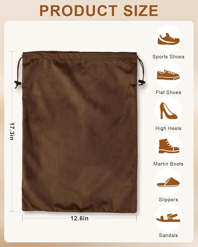 4 Pcs Shoe Bags for Travel, Dust Velvet Bag, Mocha Mousse, 17.3x12.6 Inch | Washable & Reusable Travel Shoe Bags, Dustproof Shoe Bags with Drawstring Closure, Suitable for Travel, Home Storage - Image 8