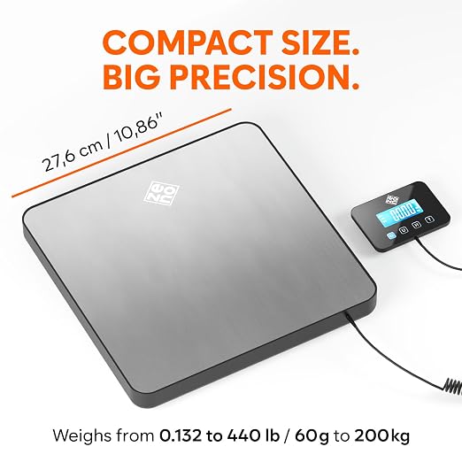 Shipping Scale for Small Business - 440 lbs/0.35oz - High Accurate Digital Postal Scale with Hold/Tare Function - Perfect for Packages, Luggage, Home Use - Battery & Cable Included - Silver - Image 2