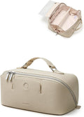 EACHY Travel Makeup Bag for Women, Provence Cosmetic Bag, Beige, Medium | Provence-style organizer with TPU brush holder, extra pockets and wipe-clean exterior for makeup and travel essentials by EACHY