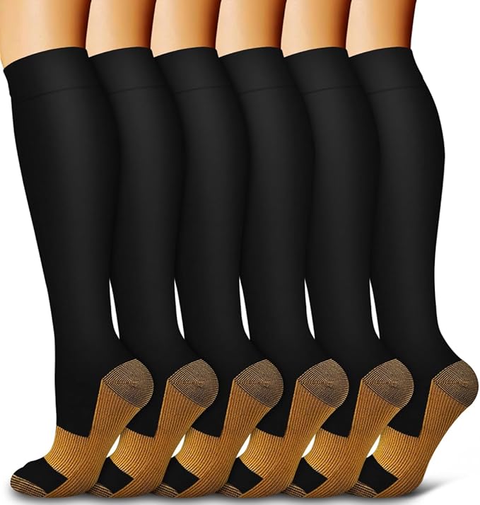6 Pack Copper Compression Socks for Women and Men Circulation-Best Support for Medical,Running,Nursing,Athletic by Bluemaple