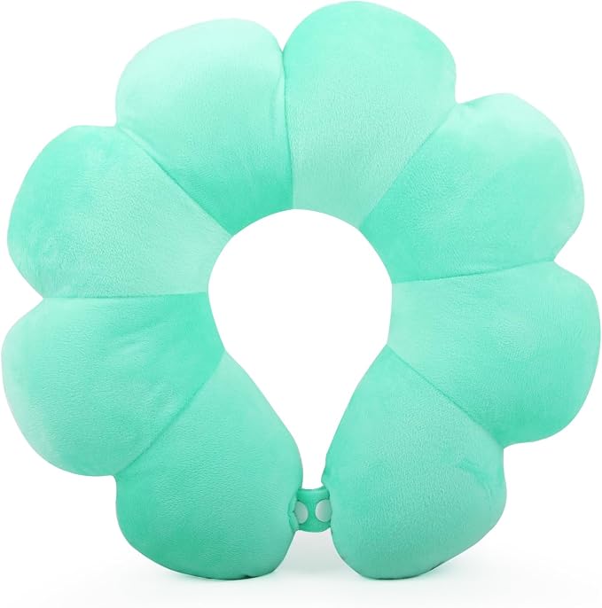 Flower Travel Neck Pillows for Airplanes Breathable Cotton U-Shaped Neck Pillow for Kids & Adults Head Neck Chin Support Rest Pillow for Traveling,Car,Train,Bus,Recline,Home,Office,Light Green by Sexysamba